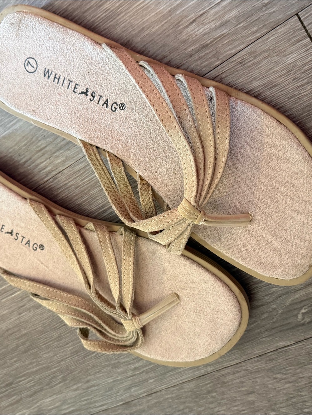 White Stag Beige/Tan Knotted Suede Slide Sandals